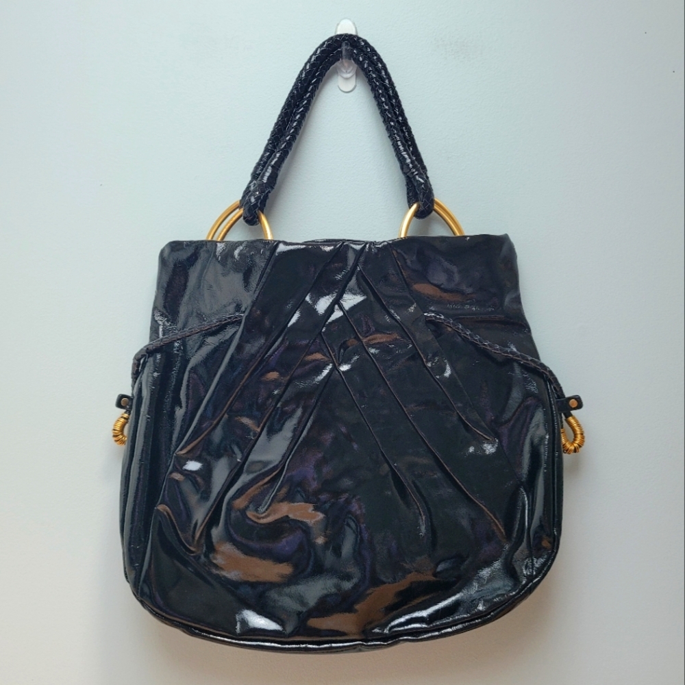 ELLIOT LUCCA | Large Black Patent Leather Tote with Gold Hardware